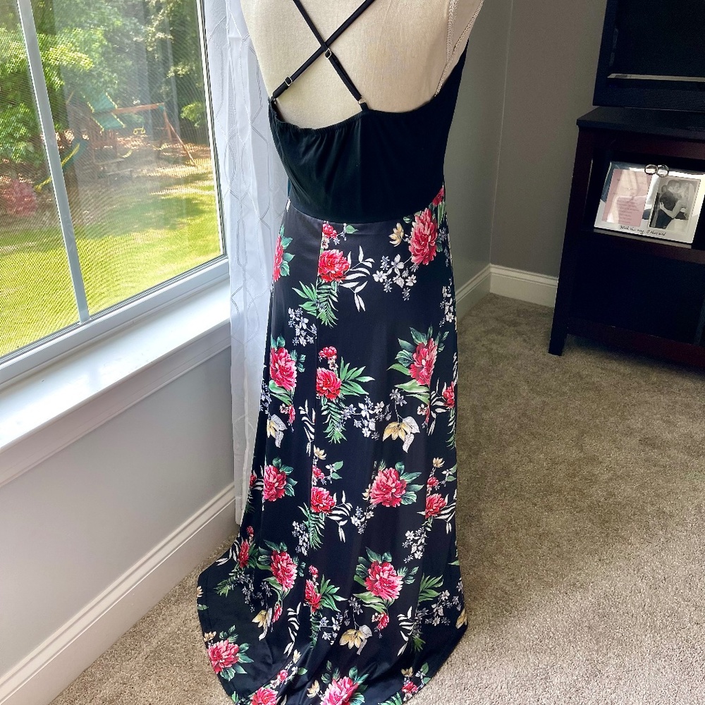 High Low Maxi Adjustable Strap Sexy Dress Large Cross Back Pink Red Green Black